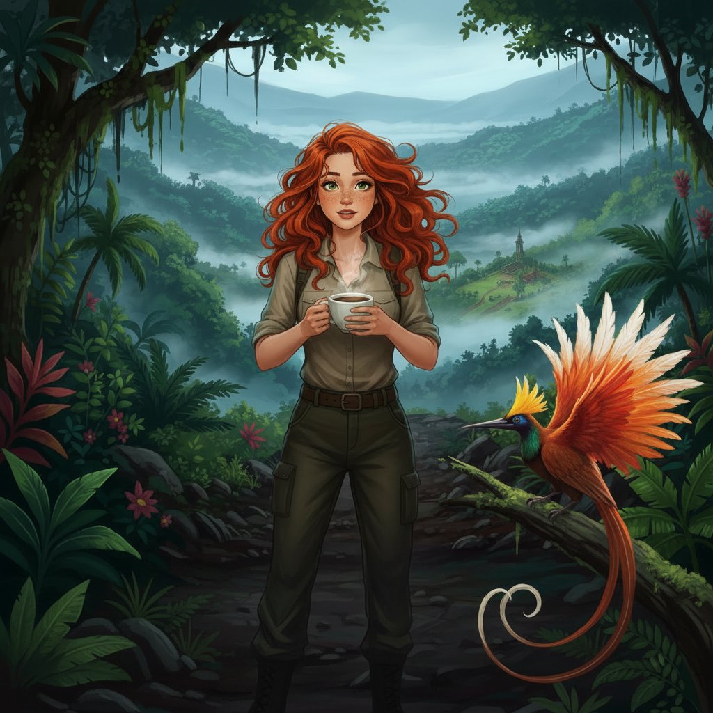 Hazel in the Chimbu Province highlands of Papua New Guinea with a Raggiana Bird-of-Paradise displaying its extraordinary plumage