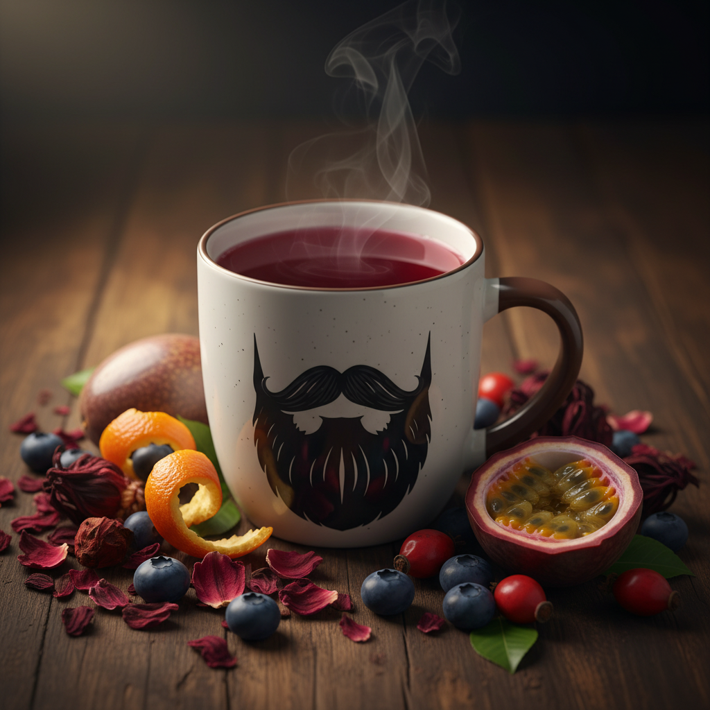 Hibiscus Berry Tea — hot bearded mug with hibiscus flowers and berries